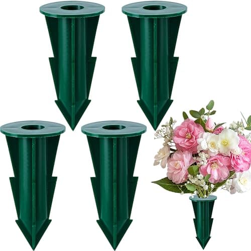LFUTARI 4 Pcs Memorial Artificial Flower Holder, Patio Garden Floral Ground Spikes, Cemetery Flower Container Stakes for Outdoor Yard Grave Faux Flowers Indoor Window Box Planter Pot