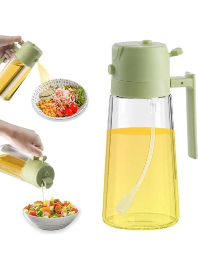 2-in-1 Olive Oil Dispenser and Sprayer, Premium Glass Bottle with Drip-Free Nozzle for Cooking, Kitchen, and Salads, Automatic Folding Dispensing, 630ml Capacity, by Lillimich, Mixed Materials