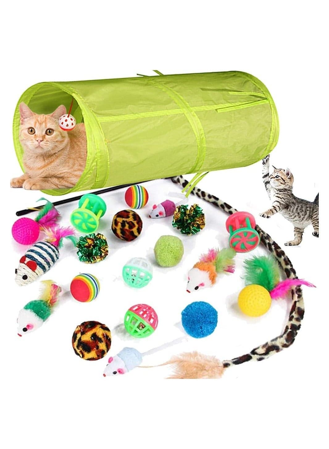 Interactive Cat Toys Set with Tunnel & Feather Wand - 21 Pcs Kitten Play Toys for Indoor Cats, Cat Mouse Teaser, Best Gift for Cats, High-Quality Cat Feeder Accessories