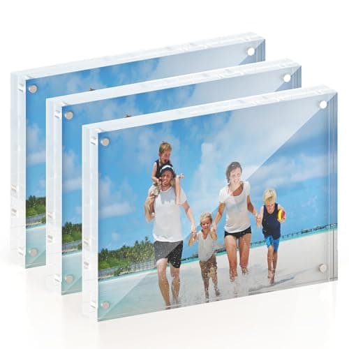 ATZYmolin 5x7 Acrylic Picture Frame 3 Pack, 20mm Thick Magnetic Double Sided Display 20% Thicker- Frameless Clear Transparent Photo Frame for Desktop/Tabletop, Self Standing with Microfiber Cloth