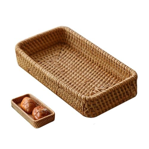 8in Rattan Bathroom Vanity Tray, Toilet Tank Basket, Bathroom Decor Box, Small Narrow Guest Towel Holder for Vanity, Countertop, Bathroom, Kitchen and Cabinet Storage(Color:Wood)