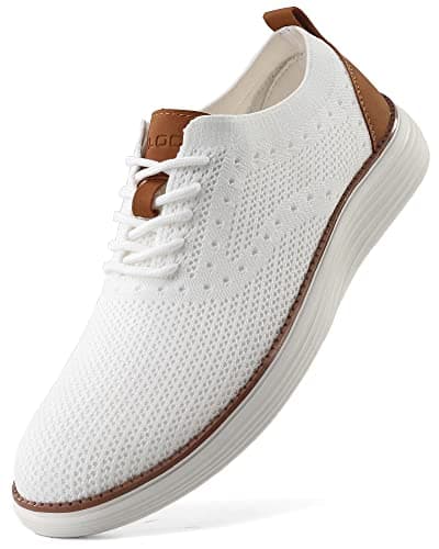 VILOCY Mens Dress Sneakers Oxfords Casual Business Shoes Lace Up Lightweight Walking Knit Mesh Fashion Sneakers WhiteEU44
