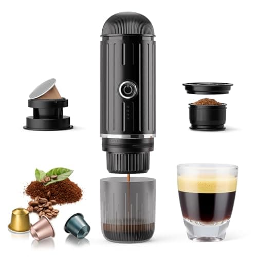 Portable Electric Espresso Machine, Travel Coffee Maker for Camping, Car Self-Heating Coffee Machine with USB-C, Compatible With NS Capsules & Ground Coffee, Portable Coffee Maker for Hiking,RV,Office