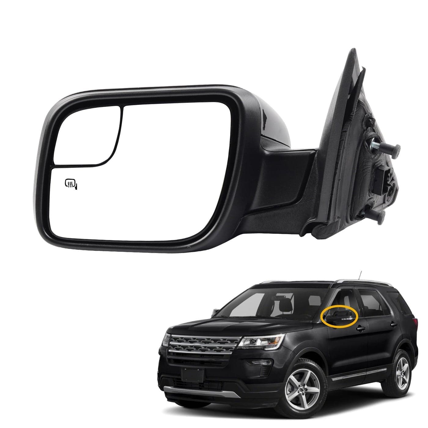 Dasbecan Left Driver Side Door Mirror Compatible with Ford Explorer 20112019 Power Adjusted Glass Heated with Turn Signal Light Puddle Lamp Blind Spot Glass Replaces FO1320554 Black 7Pins