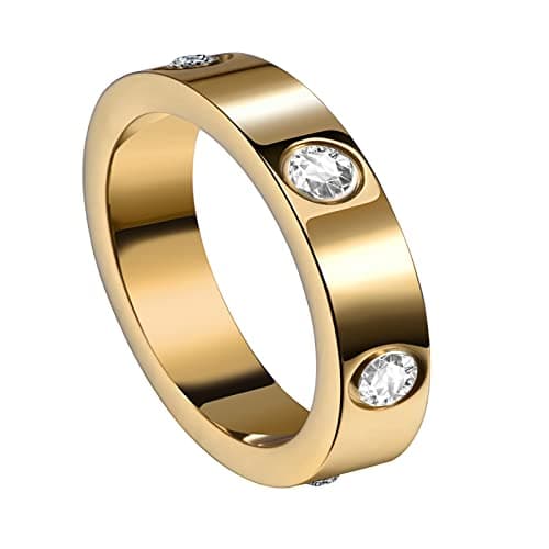 Love Friendship Rings 18K Gold Plated Silver with CZ 6mm Stainless Steel Promise Rings Wedding Band Fashion Love Rings for Her Women Valentine's Day with Gifts Box (9, Gold)