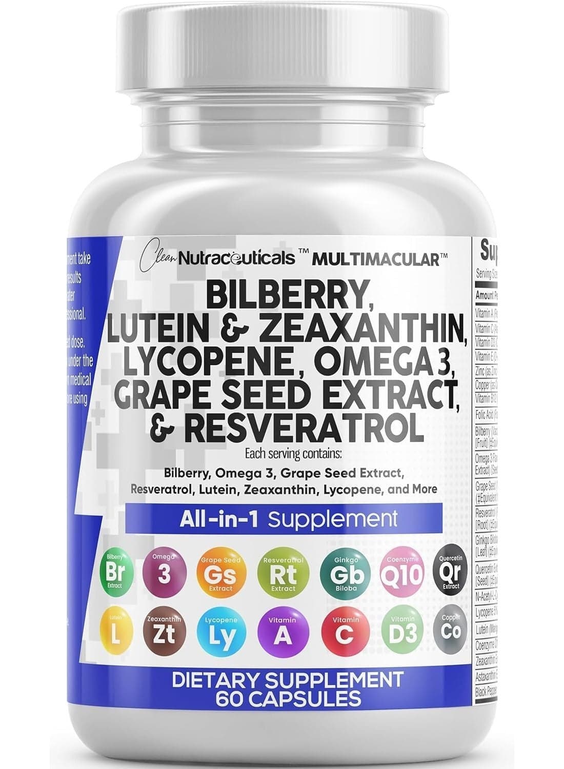 Clean Nutraceuticals Eye Health Vitamins with Bilberry Lutein & Zeaxanthin Lycopene Resveratrol Grape Seed Extract Omega 3 Astaxanthin - Eye Vitamin - 2 Pack