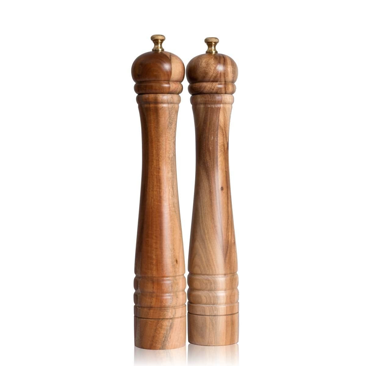 DeroTeno Salt and Pepper Mill Set Pepper Grinder with Adjustable Stainless Steel Grinder Salt Grinder with Ceramic Grinder Acacia Wood Height 30 cm