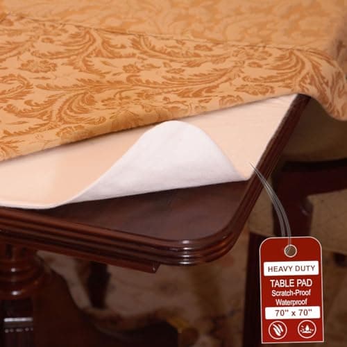 LAMINET - Deluxe Cushioned Heavy-Duty Table Pad Protector for Dining Room Table - 70" x 70" Square Waterproof Vinyl Table Padding Under Tablecloth Cover for Rectangular Square Tables