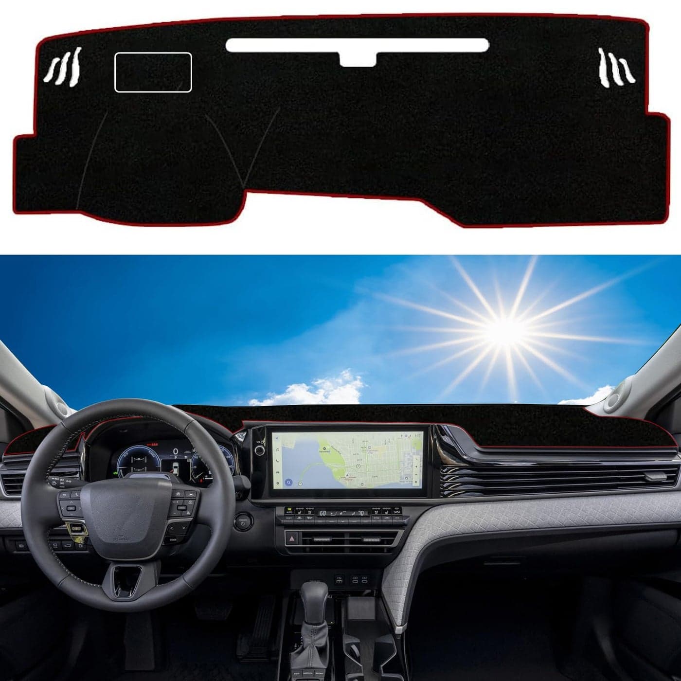 Rifoda for Camry Dash Cover Fit for Toyota Camry 2025 2026 NonSlip Interior Decoration Sunshade Glare UV Rays Protector Dashboard Cover Mat Carpet Accessories Red Edge