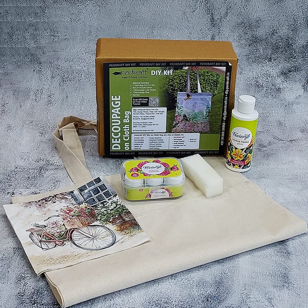 Penkraft Decoupage Art on Cloth Bag DIY Kit Free Video Tutorial
