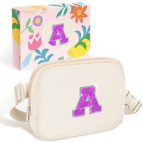 COSHAYSOO Initial Letter Fanny Pack for Girls Personalized Christmas Birthday Gifts for 6 7 8 9 10 11 12 Year Old Teen Girl, Girly Fashion Crossbody Purse Belt Bag Preteen Tween Trendy Stuff Ivory A