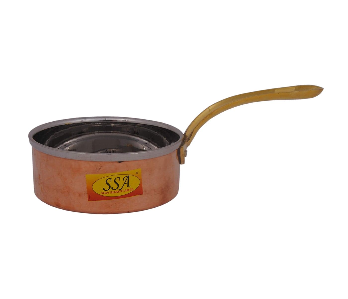 SHIV SHAKTI ARTS® Hammered Steel Copper Sauce Pan with Brass Handle Serving Dishes Tableware(Small, 250 ml)