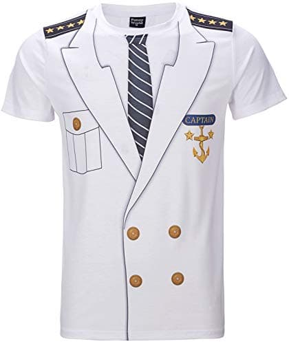 Funny World Men's Captain Costume T-Shirts (XXL, White)