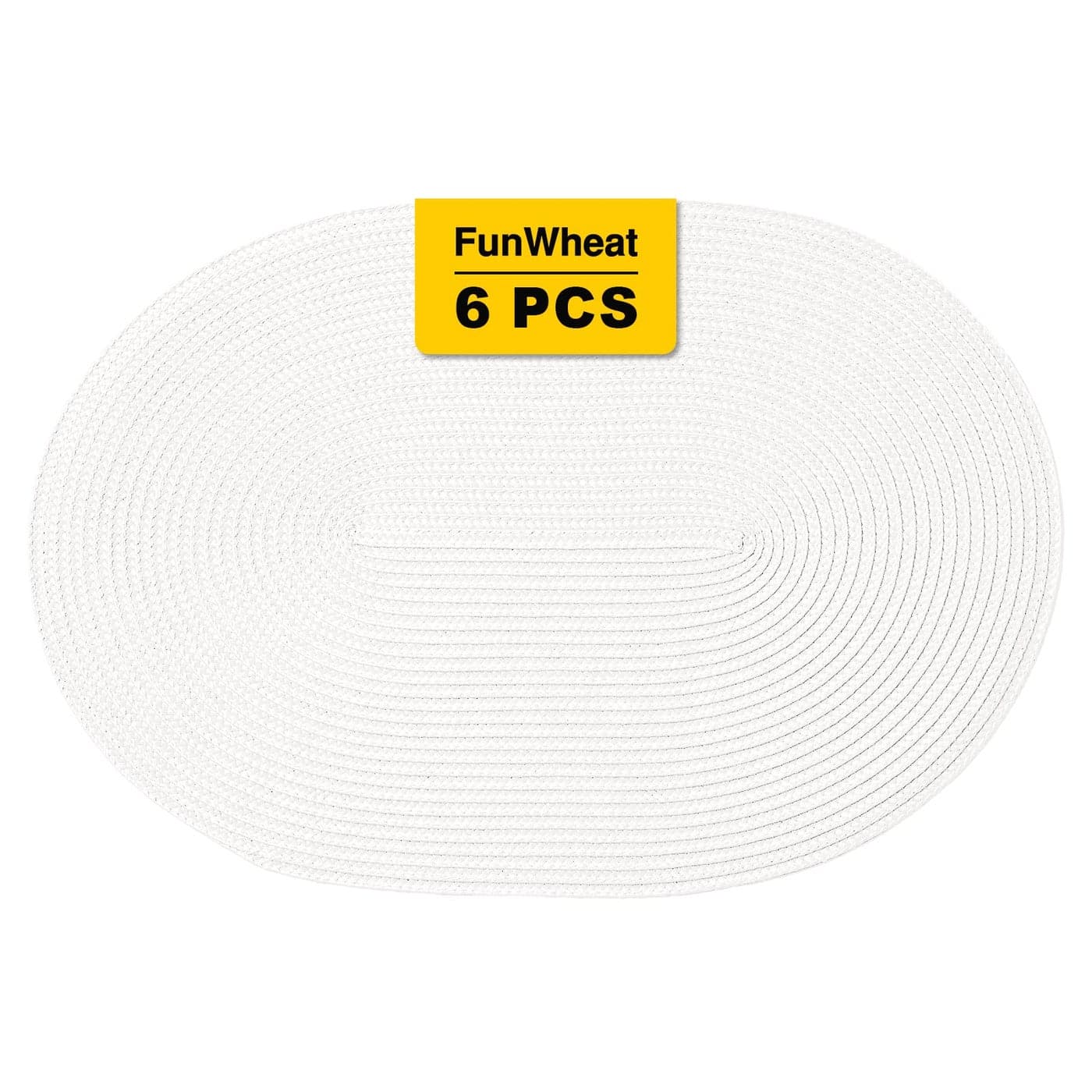 FunWheat Oval Braided Placemats Set of 6 Table Mats for Dining Tables Woven Washable NonSlip Shining Place mats12x18 Inch Table mats for Indoor Outdoor UseOval White 6pcs