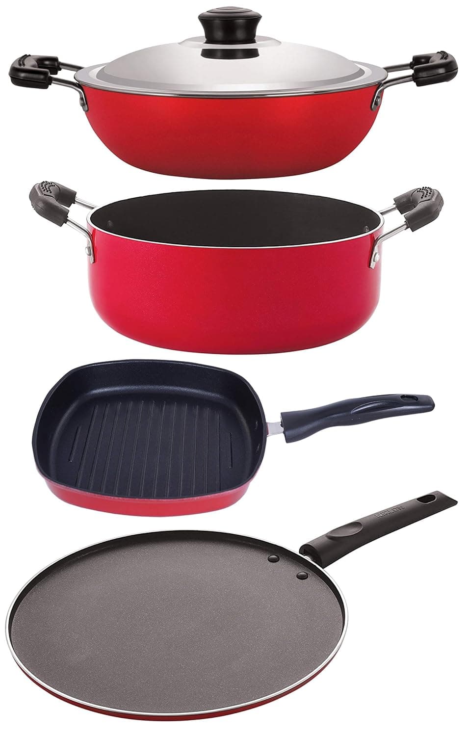 Nirlon Nonstick Aluminium Rust Free NonInduction Cookware Essential Combo Set of 4Pcs DKDB_ST12_GP245_CS24