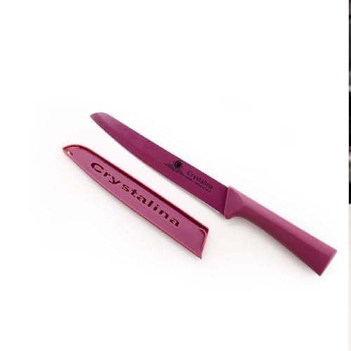Crystal Crystalina Ceramic Coated Stainless Steel Multi-Purpose Knife | with Blade Protective Cover | Brown/Purple