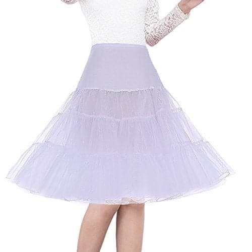 Shimaly Women's 50s Vintage Rockabilly Petticoat 26" Length Net Underskirt (M-L,White)