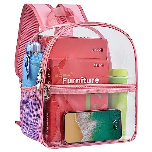 Paxiland Clear Backpack Stadium Approved 12126 with Reinforced and Wider Shoulder Straps Small Clear Bag for Schools Concerts Work Festivals and Sporting Events Pink