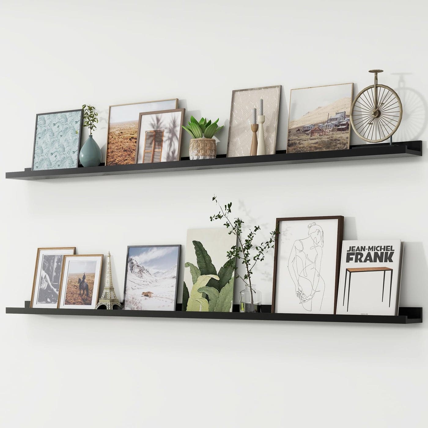 Picture Ledge Shelf Floating Shelves Set of 2 72 Inches Long Large Nursery Book Shelves for Toys Storage Kids Bookshelf Wall Mounted for Living Room Bedroom Decor Books Photo Frames Black