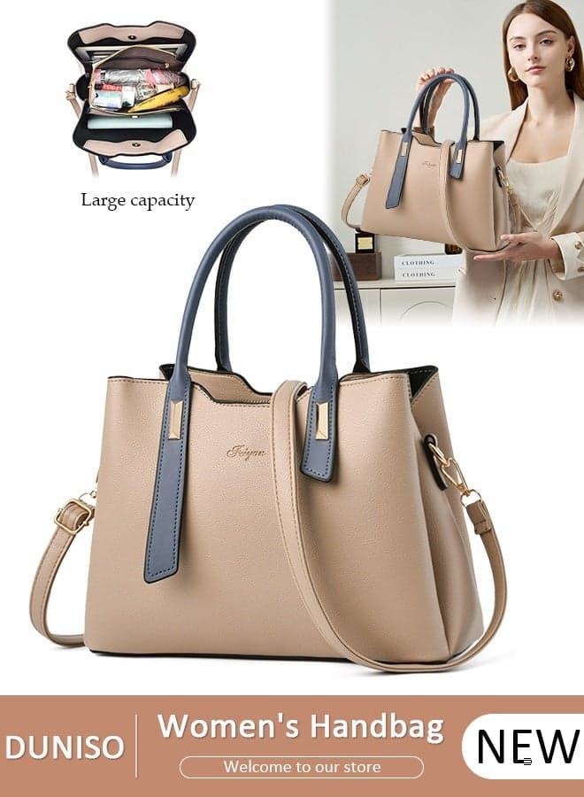 Women's Elegant Tote Bag Handbags with Large Capacity Faux Leather Shoulder Bag Ladies Fashion Designer Satchel Crossbody Bag with Detachable Strap for Ladies