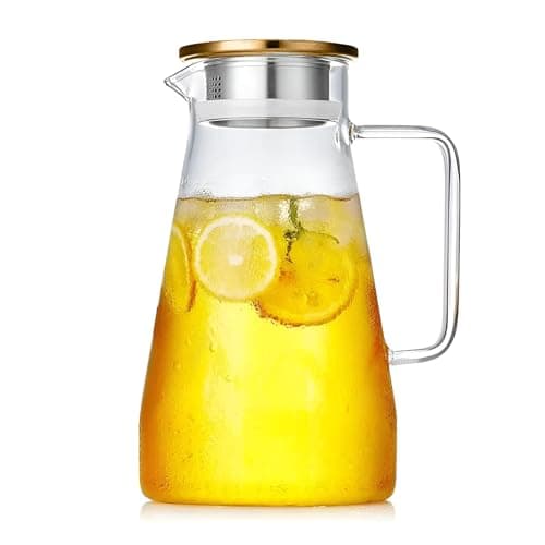Tap2kaart Borosilicate Water Jug with Lid, Stainless Steel Air Tight Lid, Iced Tea Pitcher, Water Jug, Hot Cold Water, Milk and Juice Beverage Carafes - 1800ml Water Glass Jug (Glass Water Jar)