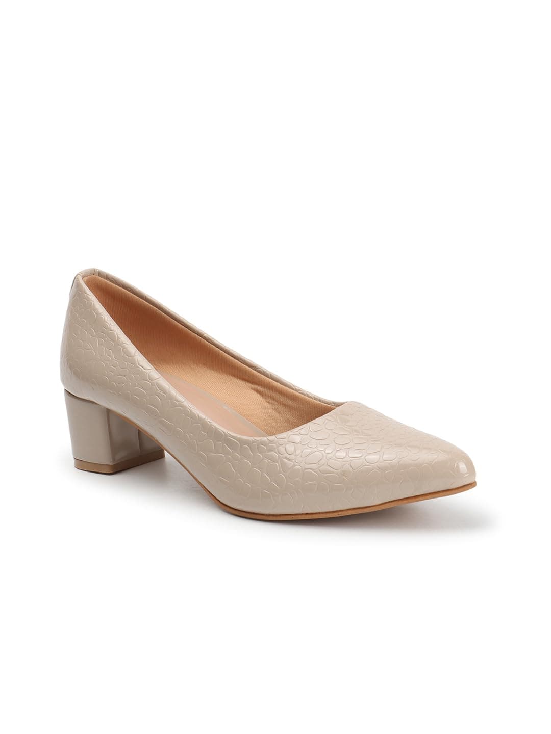 Carlton London Women Beige Stylish Slip-on Pump Shoes with Block Heels, Pointed Toe for Party and Formal Occasions (41)