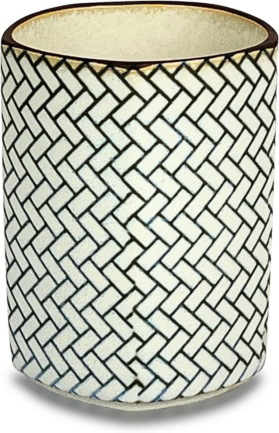 MINO WARE JAPANKomon Pattern SeriesPentagon Style Japanese Tea Cup Pottery 54 fl oz Ceramic Yunomi Chawan Green Tea Soup Coffee Beverage Hinokiawase