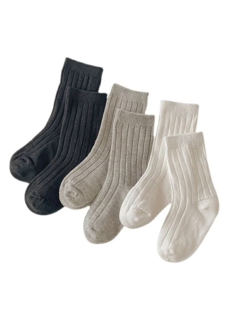 3 Pairs of New Solid Colored Mid-Leg Socks for Boys and Girls in Spring and Autumn