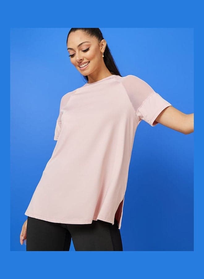 Shoulder Mesh Panel Insert Oversized Yoga Top