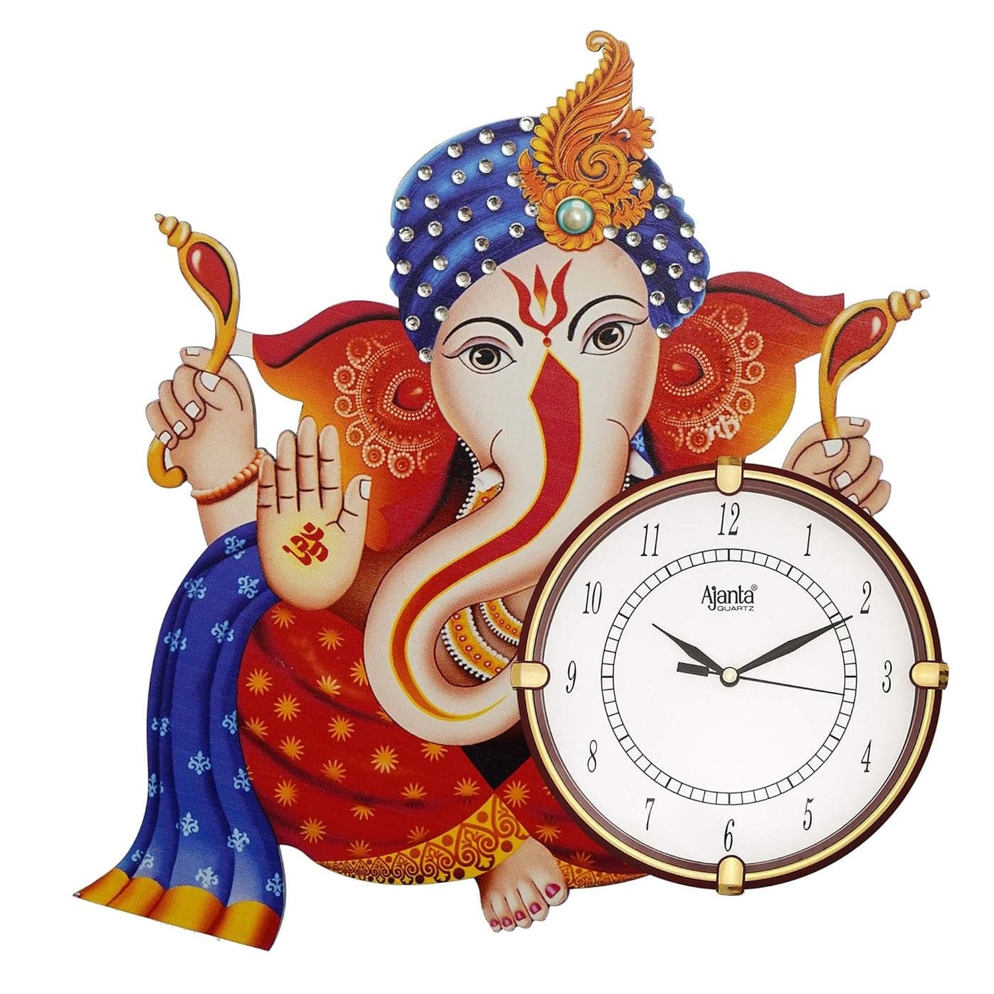 CIRCADIAN Ajanta Designer Handpainted Ethnic Multicolor Analog Wall Clock for Home Living Room Office Bedroom Decor Stylish Wooden Clock 35.56 cm x 33.02 cm (White, with Glass)