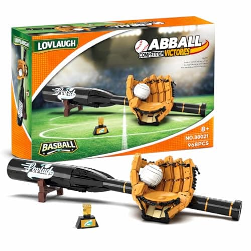 lovlaugh 968Piece Baseball Building Set with Bat Glove Ball Trophy Interactive STEM Toy for Kids Ages 8 Buildable Display Play Compatible with Major Brick Brands