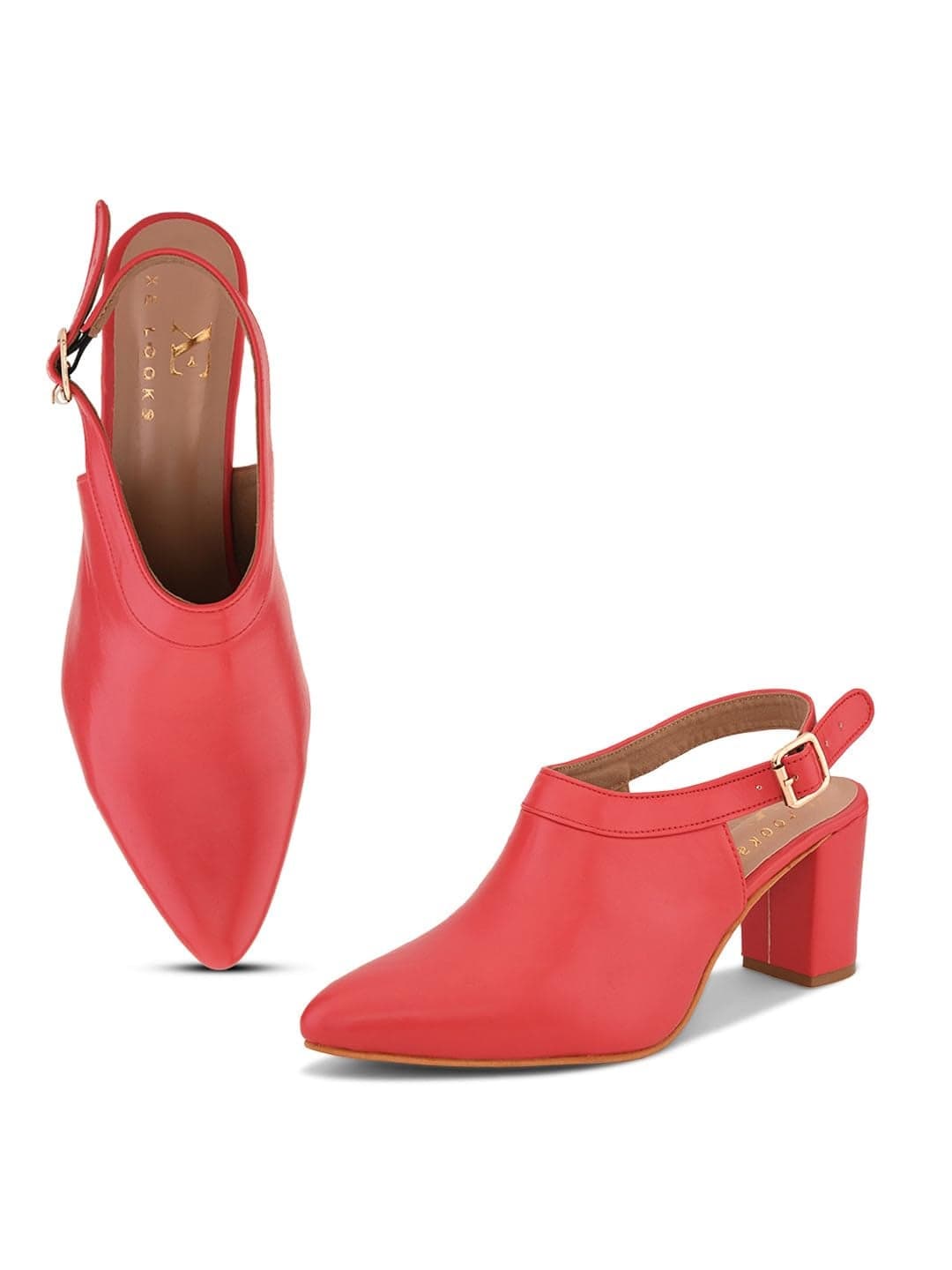 XE Looks Red Slingback Heels | Pointed-Toe Design | Adjustable Strap |Comfortable Cushioned Footbed Heels for Girl & Women