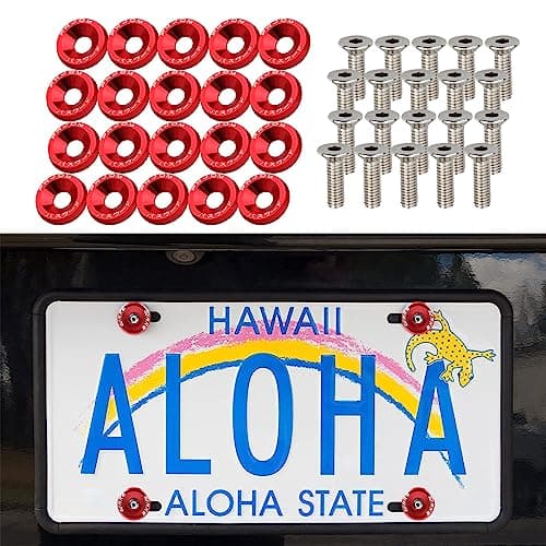 20PCS Fender Bumper Washer Bolt, Aluminum Fender Washer Engine Bay Dress Up Kit, Fasteners M6 JDM Fender Washer Kit Fits Bumper Washer Bolt, Headlights, Trunk Engine Bay Dress Up (Red)