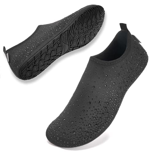 WateLves Womens Barefoot Water Shoes Travel House Slippers for Indoor and Outdoor Aqua Socks for Beach Swim Surf Yoga Dancing Camping Must Haves (Diamond/Black, 42/43)