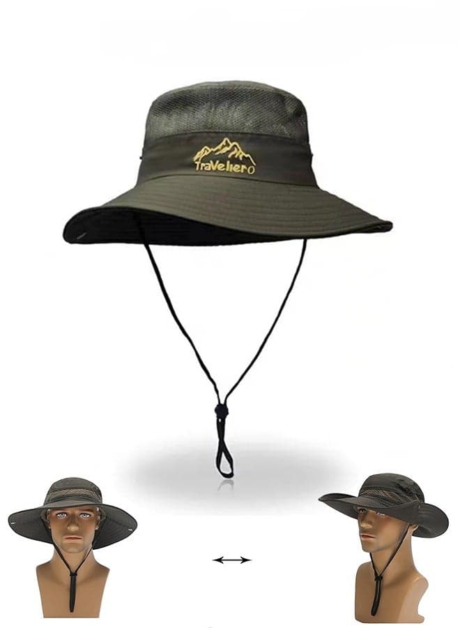 Bucket Hat, Sun Hat for Men Women Wide Brim, UPF 50+, Fishing & Waterproof, Foldable Beach Sun Hat for Hiking Camping Safari (Army Green)