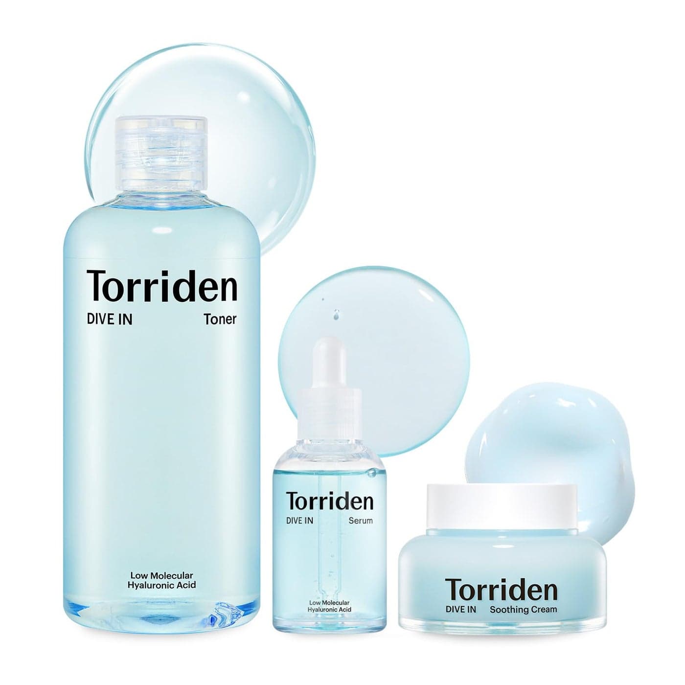 Torriden DIVEIN LowMolecular Hyaluronic Acid Serum 169 fl oz Toner 1014 fl oz Soothing Cream 338 fl oz Vegan Clean Cruelty Free Facial Ampoule Moisturizer Alcoholfree Fragrancefree