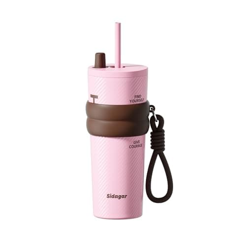 Sidagar 24 oz Tumbler with Straw, Insulated Stainless Steel Water Bottle, Travel Mug, Cute Patterned Drinkware, Aesthetic Reusable Cup for Her, Pink Candy Stripe