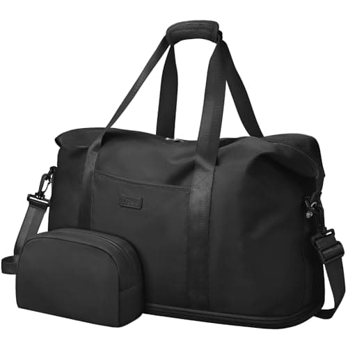 Expandable Travel Duffle Bag, Waterproof Weekender Overnight Bags for Women Men Hospital Bag for Women Labor Delivery Carry on Bag with Toiletry Bag for Travel Gym Airplanes(Black, Large)
