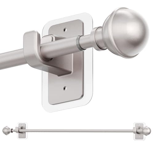 ENJOYBASICS No Drill Curtain Rods for Window 28 to 60 Inches, 5/8 Inch Diameter Renter Friendly Drapery Rod with Adhesive Brackets without Drilling, Adjustable from 27 to 65 Inches, Nickel