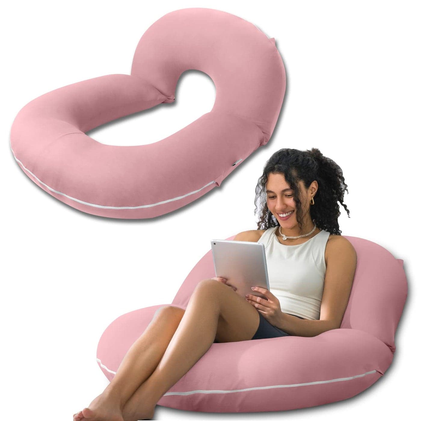 INSEN Reading Pillow Back Pillow for Sitting in Bed for Reading Nurse Relax Reading Pillow for Adults Moms Kids Sit Up Pillow for Bed Cooling Tencel Pink