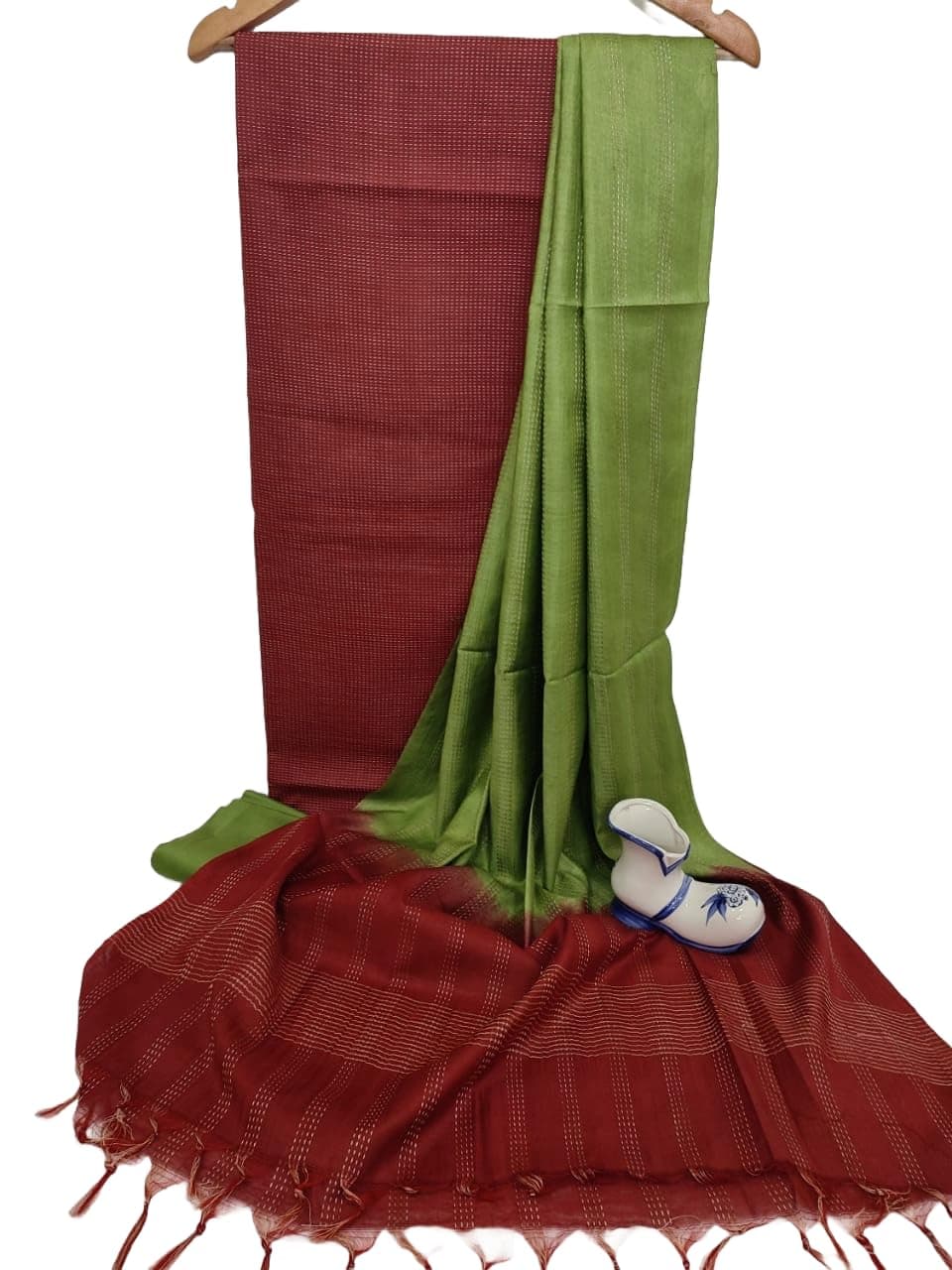 HAIDER ALI AND SONS Handloom Semi Silk Unstitched Suit Set for Women with Dupatta | Salwar Suit Dress Material for Women & Girls | Top - 2.5 Mtrs, Bottom - 2.50 Mtrs & Dupatta - 2.3 Mtrs (RED)