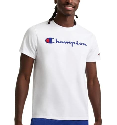 Champion Men's Graphic Short Sleeve T-Shirt, Standard Fit, Available in Regular and Big, White-Classic Script Logo, 3X-Large Tall