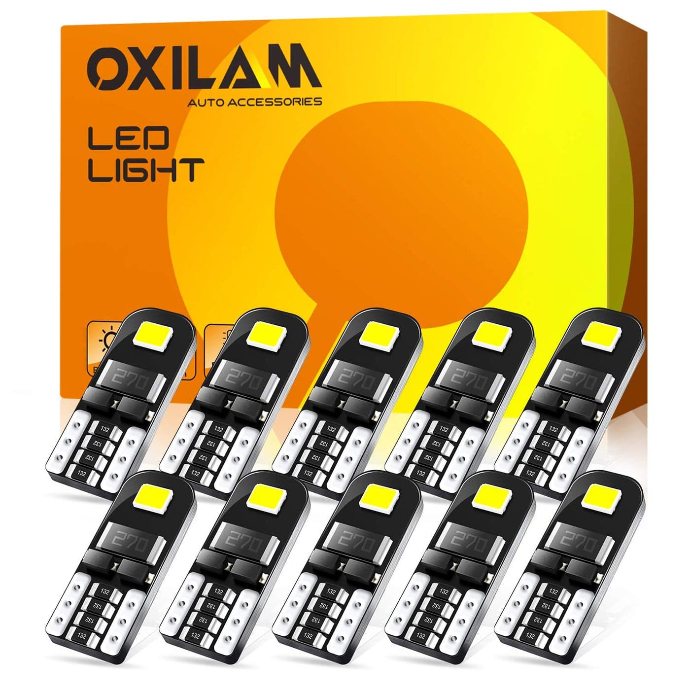 OXILAM 194 LED Bulbs Widely Used as Car Truck Interior Dome Map Door Courtesy Marker License Plate Lights 6000K White with High Power Chipsets for T10 168 2825 LED Bulbs Replacement 10 PCS