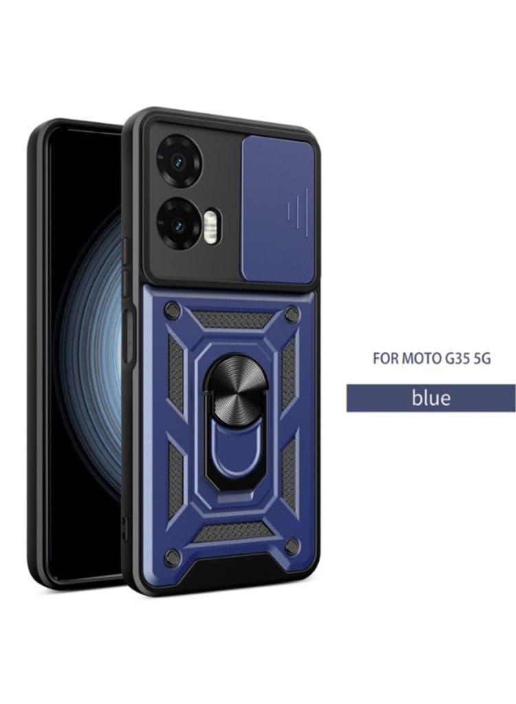 for Motorola G35 5G Case, Slide Camera Lens Cover, Magnetic Ring Holder Kickstand Protective Phone Case for Motorola G35 5G, Blue