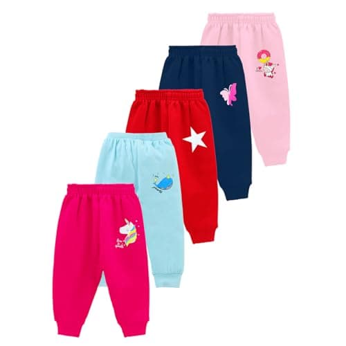 Kuchipoo Regular Fit Mid Rise Baby Girls Pyjama- Pack Of 5 (Multicolor, 7-8 Years, Paj-134, Cotton Blend, Legging)