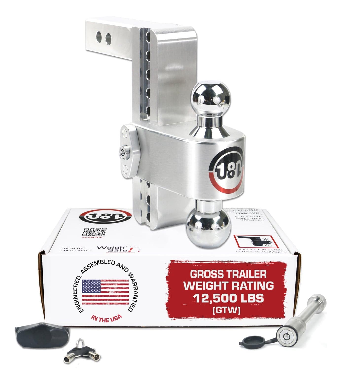 Weigh Safe Adjustable Trailer Hitch Ball Mount, 8" Adjustable Drop Hitch for 2.5" Receiver w/ 2 pc Keyed Alike Lock Set, Heavy Duty Aluminum Trailer Tow Hitch w/Chrome Plated Tow Balls, 18,500 GTW