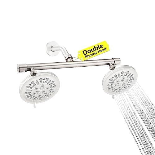 Dual Shower Head Adapter with Build-in Shut Off Valve - Combo for Rain & Handheld Shower Heads - G1/2 Connection - Brushed Nickel