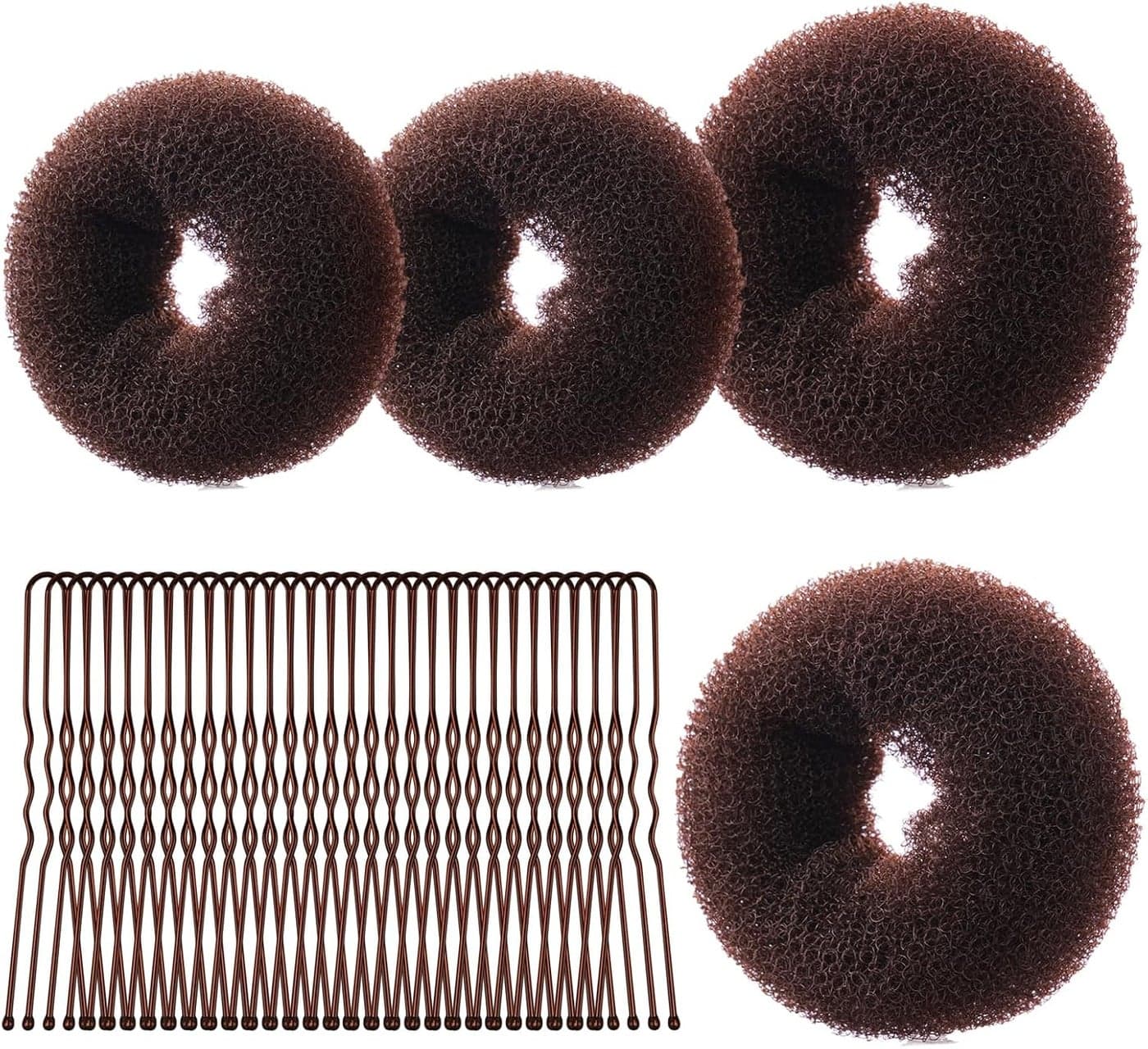 URAQT Hair Donut Bun Maker Set 4 Pcs Ring Style Donut Bun Shaper with 30 Hair Pins Blonde Chignon Doughnut Bun Hair Accessories for Girls Kids Women DIY Chignon Hair Styles