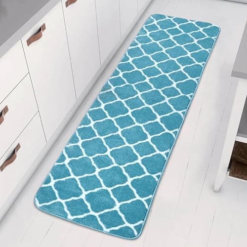 SARAL HOME EASY LIVING Tangier Soft Microfiber Durable & Washable Multipurpose Bedside Runner for Home/Kitchen/Living Area/Lobby/Office Entrance with Anti Skid Backing (Turquoise, 45 Cm X 180 Cm)