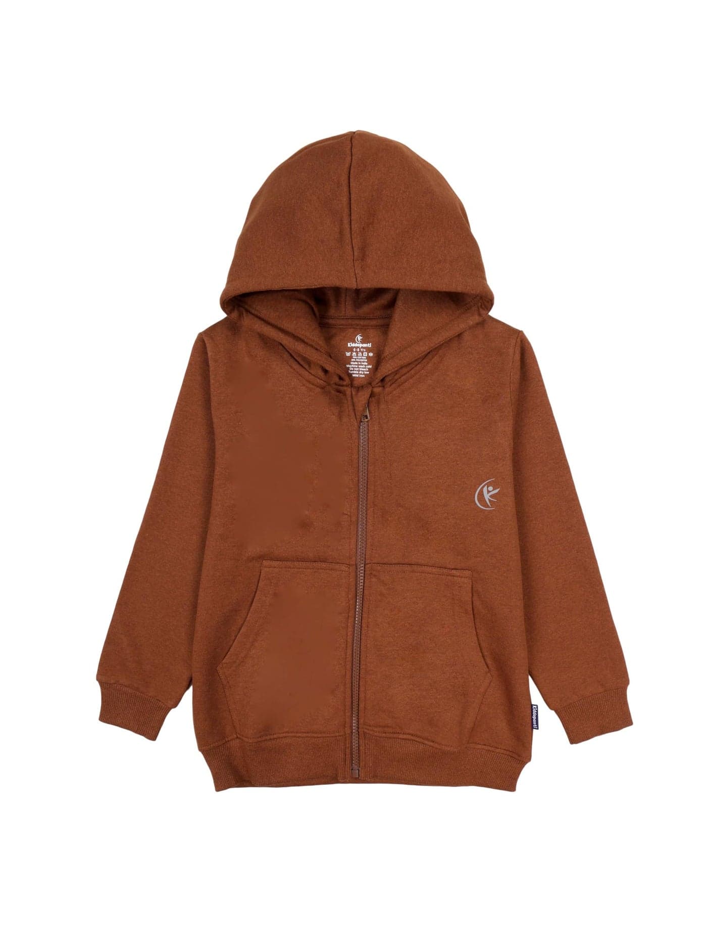 KiddoPanti Boys & Girls Kids Solid Full Sleeve Zip Front Open Hooded Sweatshirt, Brown, 10-12Y